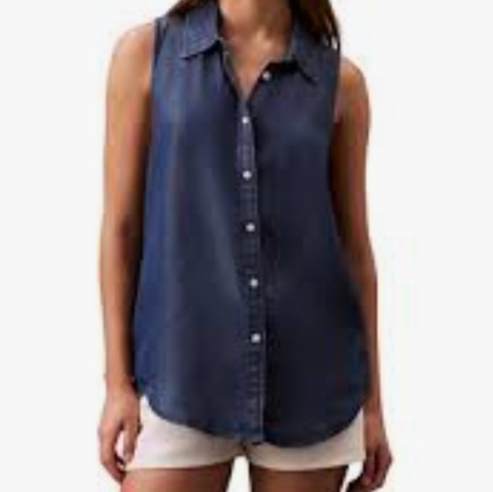 Eddie Bauer Sleeveless Blue Button-Down Shirt